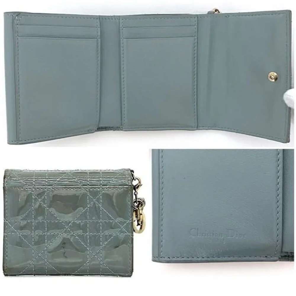 Christian Dior Trifold Wallet Gray Lady Dior Cannage